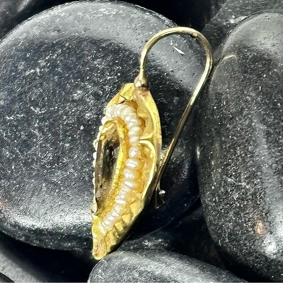 ♥️NAVA ZAHAVI 24k Gold Citrine & Seed Pearl Earrings ♥️ - Picture 5 of 7